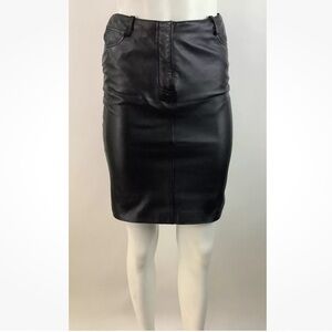 Vintage Katia Sz 2 100% Leather Pencil Skirt Black Knee Length Belt Loops